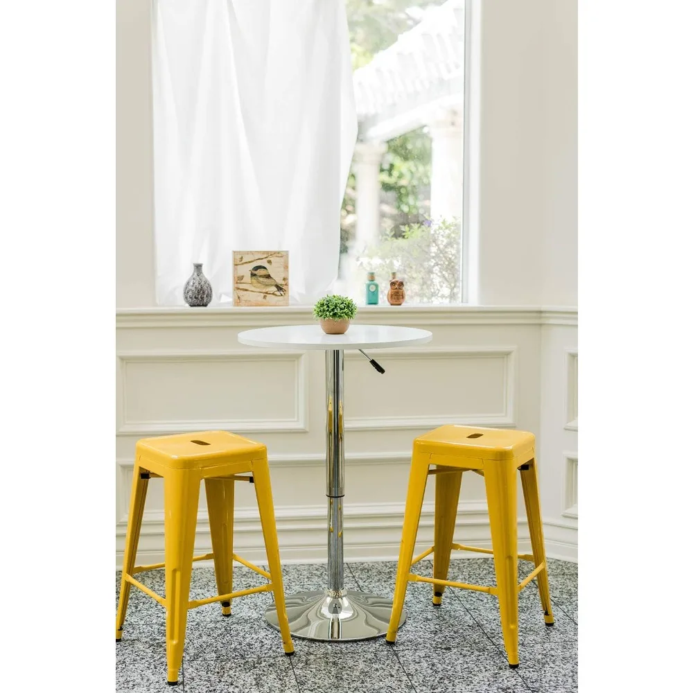 24" High Bar Stools Backless Yellow Metal Barstools Indoor-Outdoor Counter Height Stools with Square Seat, Set of 4