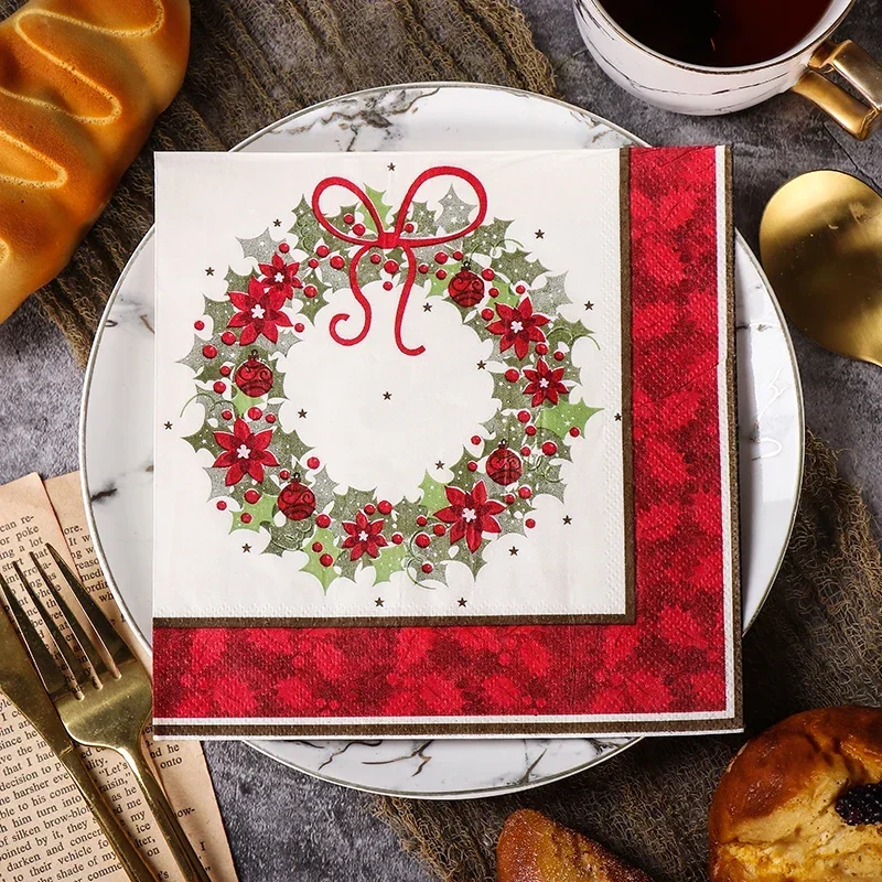 10/20 stücke/pac 33*33cm buntes Weihnachtsmann-Weihnachtsbaum-bedrucktes Seidenpapier Weihnachtsgeburtstagsfeier-Tisch dekorations papier