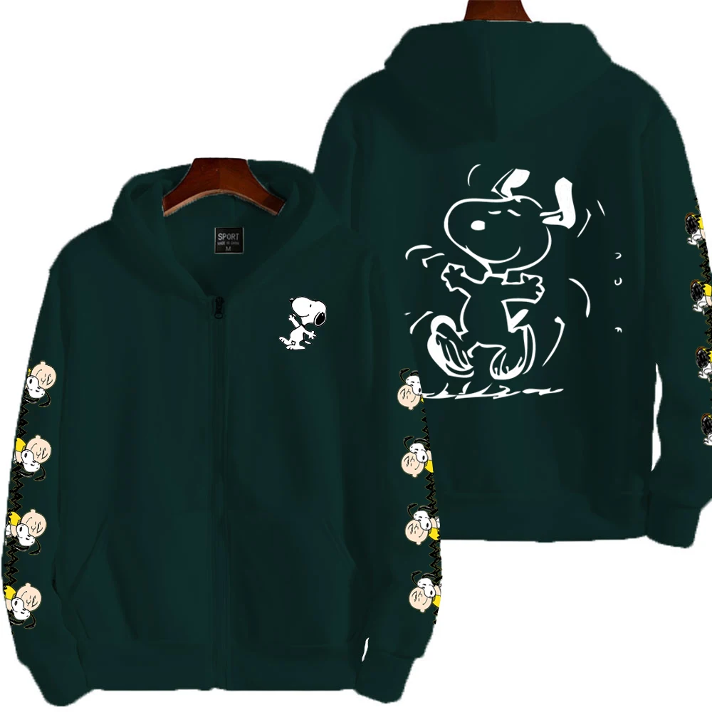 Sudadera con capucha con cremallera de otoño/invierno con dibujos animados de Peanut Snoopy para hombre, sudadera informal de calle para mujer, moda deportiva para parejas, Sudadera con capucha de talla grande