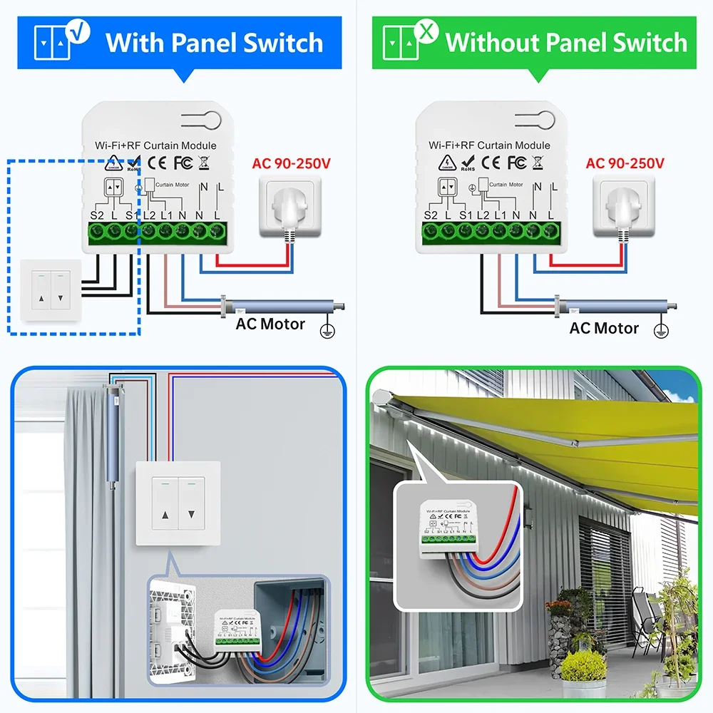 Умный переключатель Wi-Fi RF Curtain, модуль Tuya Smart Life для жалюзи на роликах, пульт дистанционного управления 5-в-1, таймер, Google Home Alexa