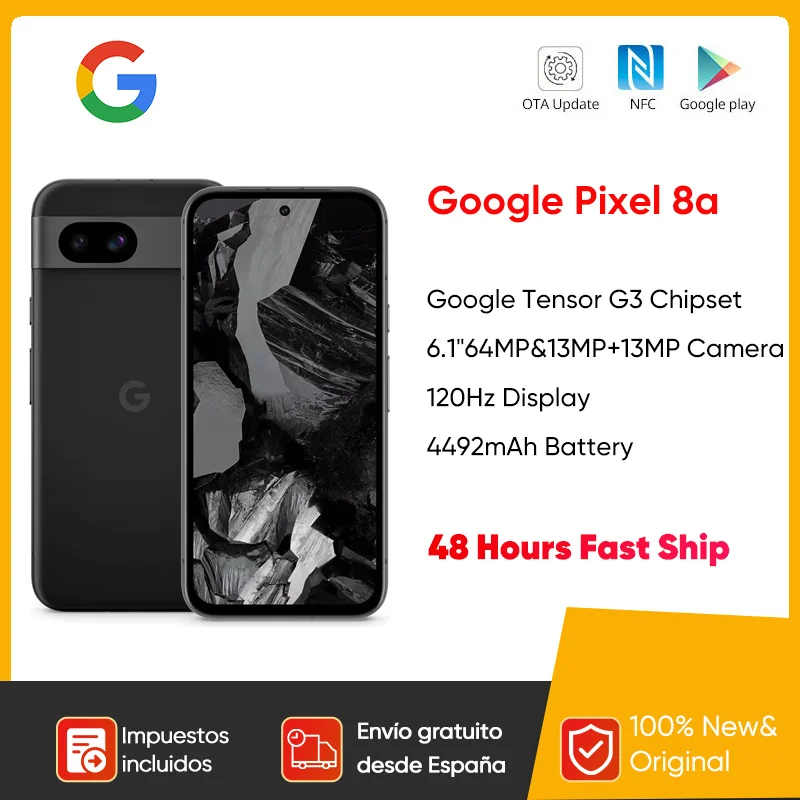 Google Pixel 8a Global Version AI Smartfon Google Tensor G3 64 MP Quad PD Szeroki aparat 120 Hz Wyświetlacz OLED Bateria 4492 mAh