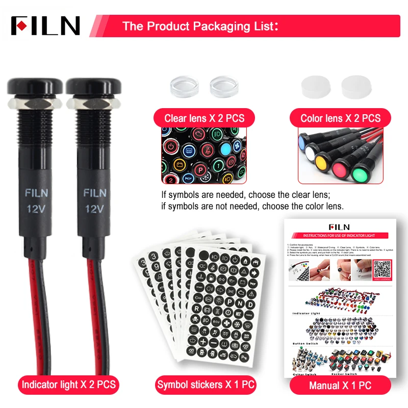 8mm Symbol indicator light 12V-24V LED Car Boat LED Warning Dashboard Signal Lights Instrument Pilot light Black Finished