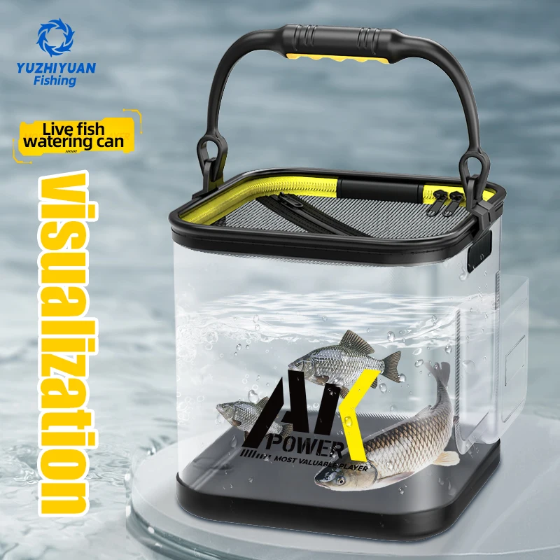 YUZHIYUAN Cubo de pesca transparente, contenedor de peces vivos multifuncional plegable, cubo de protección para peces