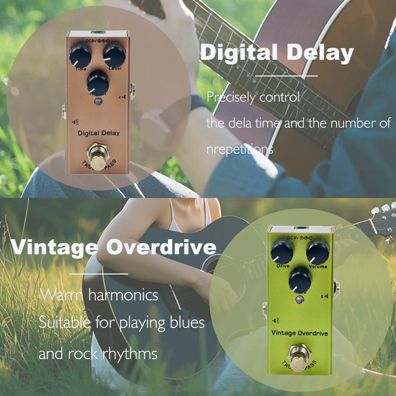 Pedal de guitarra eléctrica Overdrive/Distorsión/Chorus/Delay/Tremolo/Analog Delay True Bypass, diseño duradero para tonos versátiles