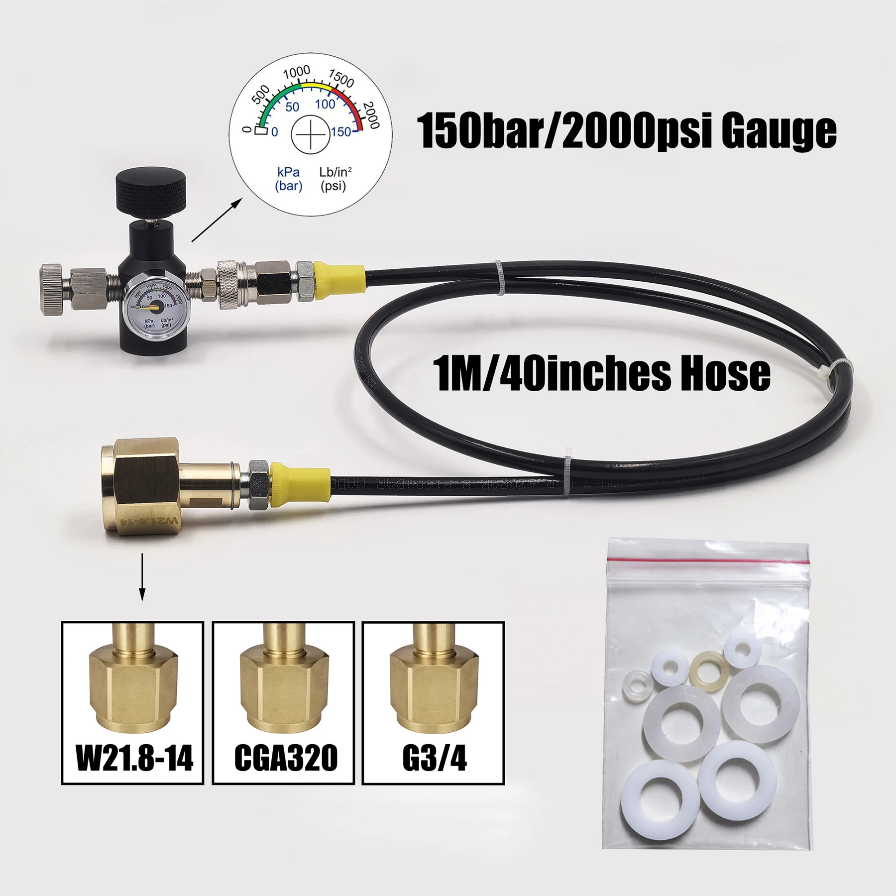 Tanque de cilindro azul de dióxido de carbono para agua y refrescos, adaptador de estación de llenado de CO2 TR21, Kit de calibre de manguera, conector W21.8-14 G3/4 CGA320