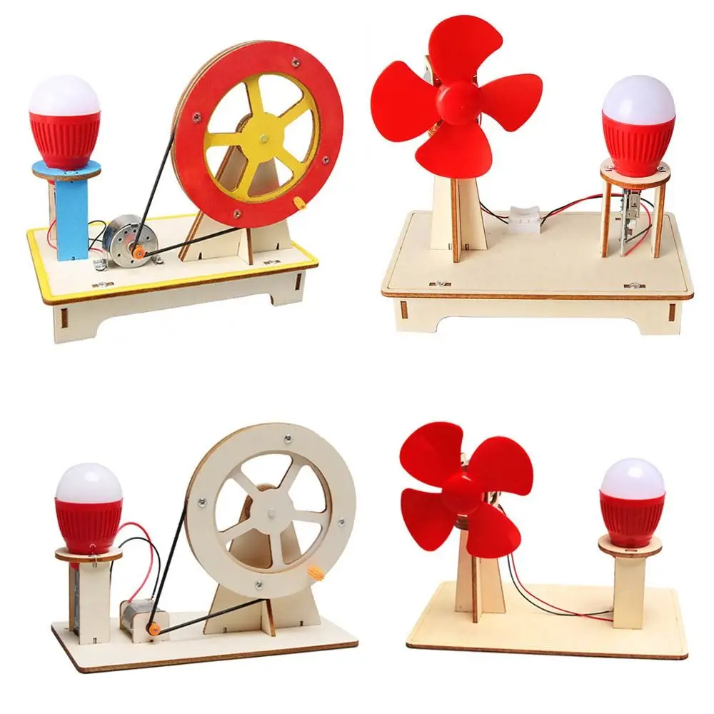 1 Set Creative Physics Science Toys DIY Wind Driven Mini Wooden Model Electric Educational Hand Generator Kids