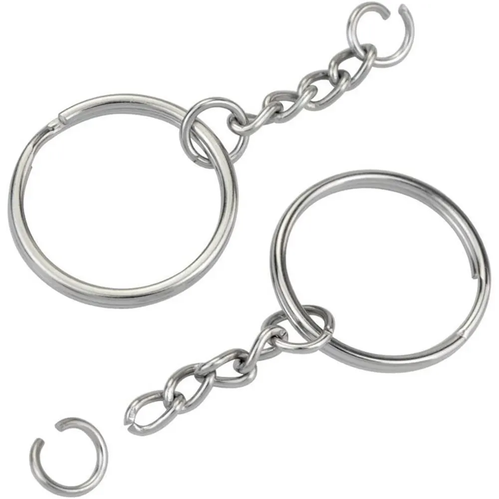 30PCS 분할 키 링 체인 1 인치 및 점프 링 오픈 점프 링 및 커넥터와 실버 컬러 금속 부품 DIY 쥬얼리