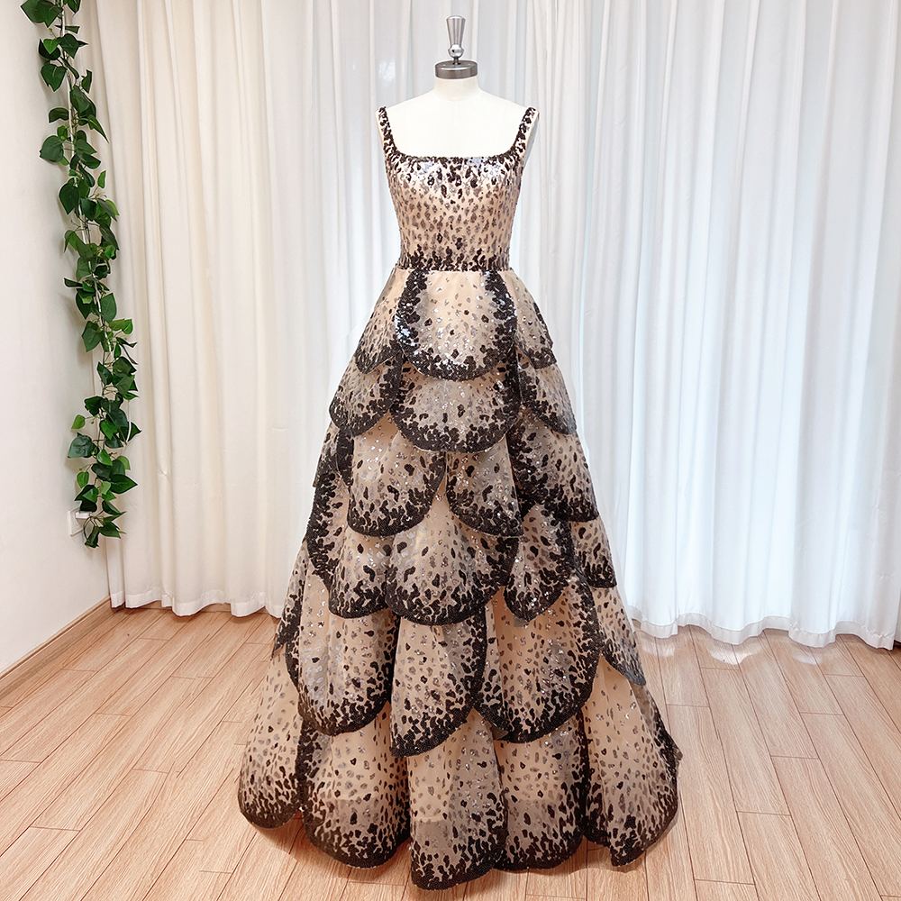 Luxury Dubai Aline Evening Dress for Women 2025 Sequin Tiered Ruffles Elegant Long Formal Prom Wedding Party Gowns Customized