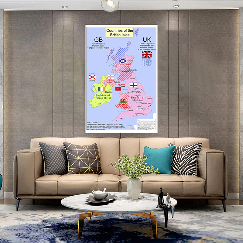 Chất Liệu Vải Không Dệt 100X70Cm Dọc Phiên Bản Xịt Anh Bản Đồ Trong Tiếng Anh Nghệ Thuật Nền Tường Bảng Xếp Hạng Nhà trang Trí Phòng Cung Cấp