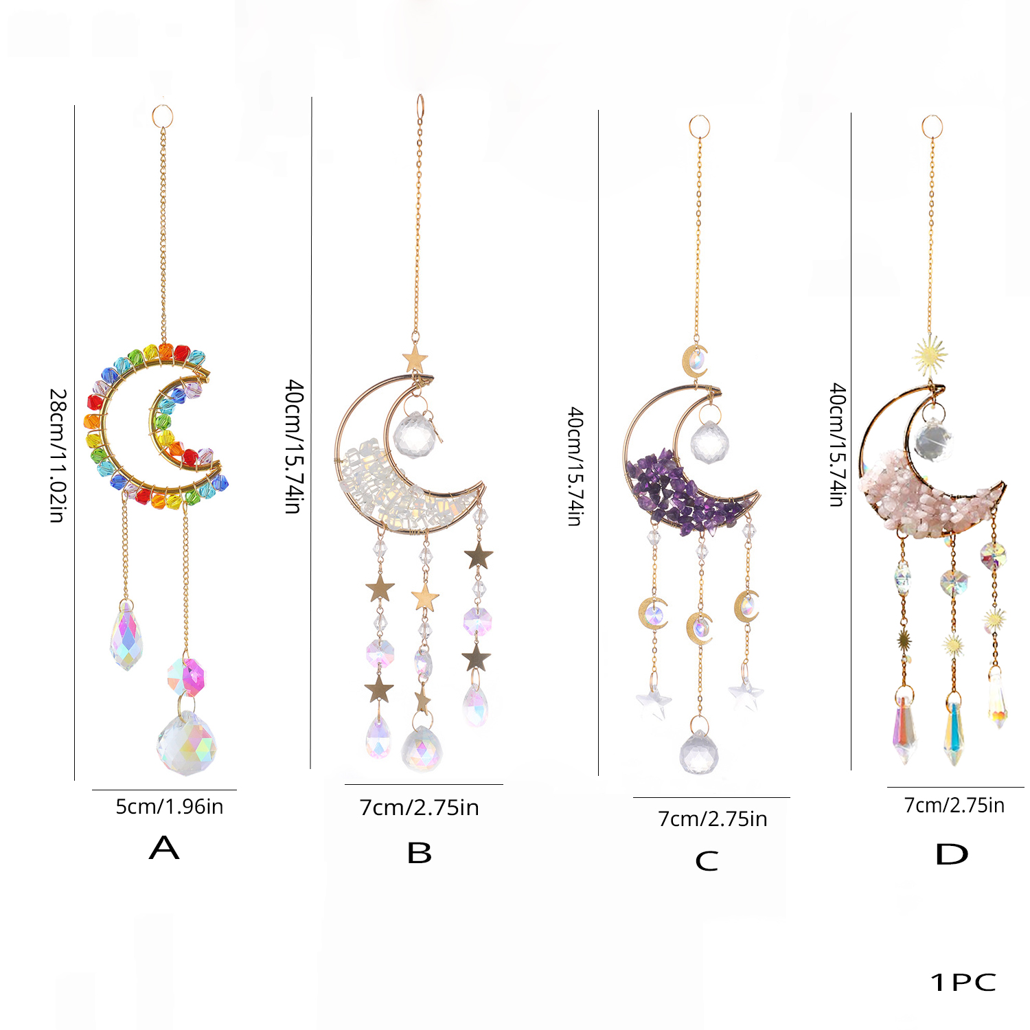 1 ピースレインボーメイドクリスタルサンキャッチャー、原石ムーンホームデコレーションガーデンベッドルームバルコニーペンダント用