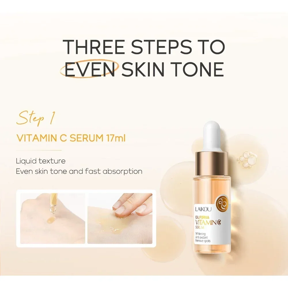 3 unidades/conjunto conjunto facial de vitamina C para hidratação, clareamento e brilho
