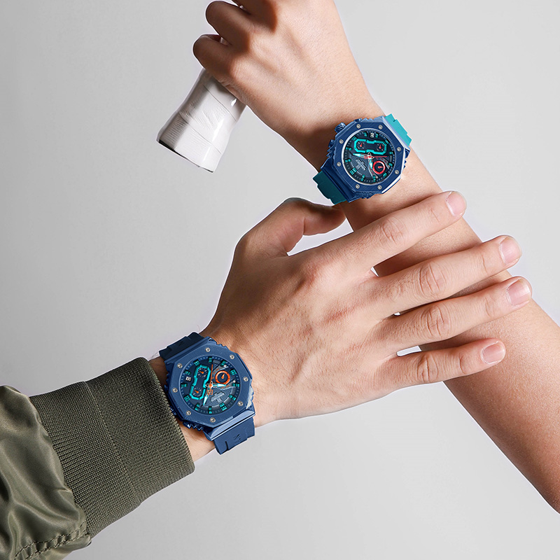 NAVIFORCE ファッションカップル腕時計カジュアルオリジナルスポーツシリコンストラップ腕時計愛好家のための自動日付表示クォーツクロノグラフ