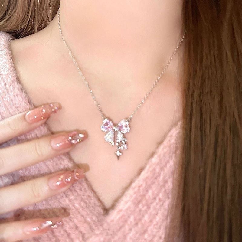 สีชมพูหวานสร้อยคอสุภาพสตรีแฟชั่นประกาย Rhinestone Star Shape จี้ Clavicle CHAIN งานแต่งงานที่ละเอียดอ่อนอุปกรณ์เสริม