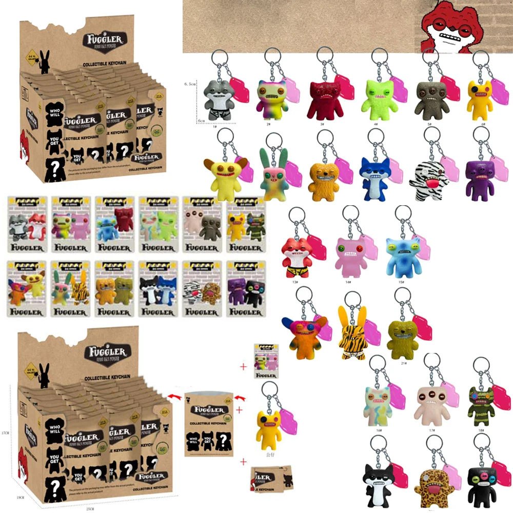Anime figura fugglers monstros feios bonito dente chaveiro handheld caixa cega boneca criativa feio bonito ornamento modelo brinquedo boneca