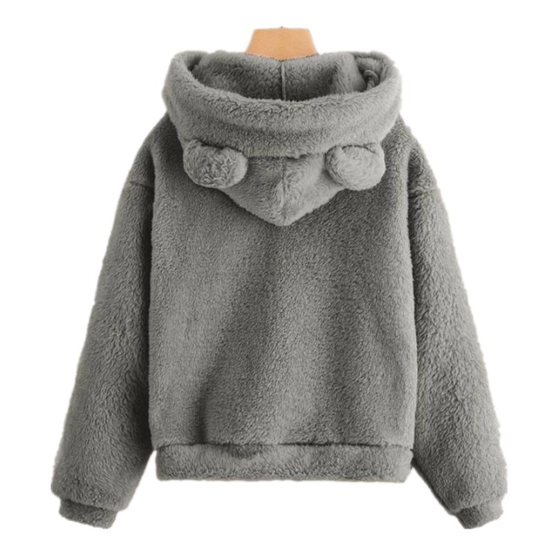 Nuevo suéter bonito y cálido de terciopelo de doble cara con capucha con Orejas de conejo de peluche para otoño e invierno, Jersey holgado para el hogar, Tops informales de moda