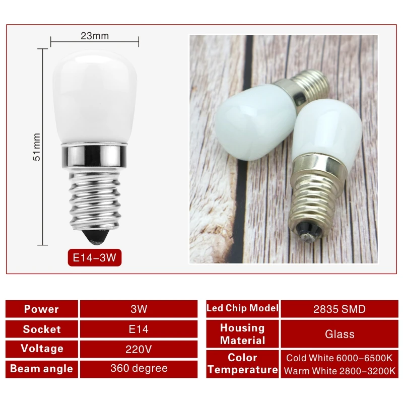 2 pz/lotto 3W E14 LED frigorifero lampadina frigorifero lampadina mais AC 220V lampada LED bianco/bianco caldo SMD2835 sostituire la luce alogena