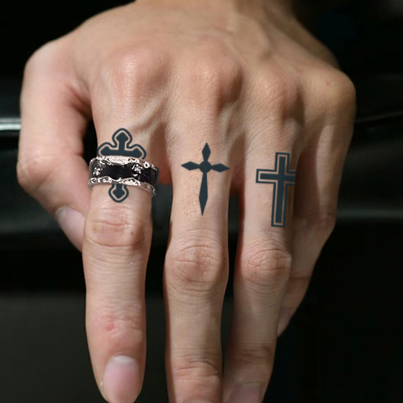 1 PC CROSS กันน้ําชั่วคราว TATTOO สติกเกอร์กันน้ํายาวนานหนึ่งถึงสองสัปดาห์เหมาะสําหรับนิ้วมือ,ปาล์ม,คอ