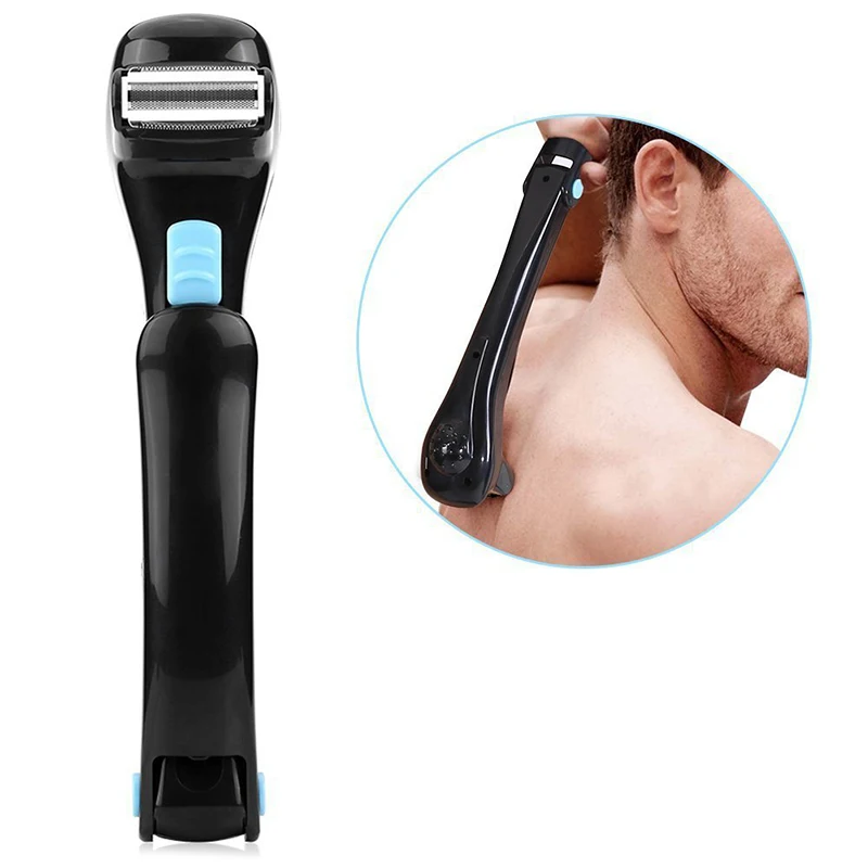 Afeitadora eléctrica plegable de 180 grados para hombres, afeitadora de pelo trasera con batería, utensilio para eliminar el pelo con mango largo Manual