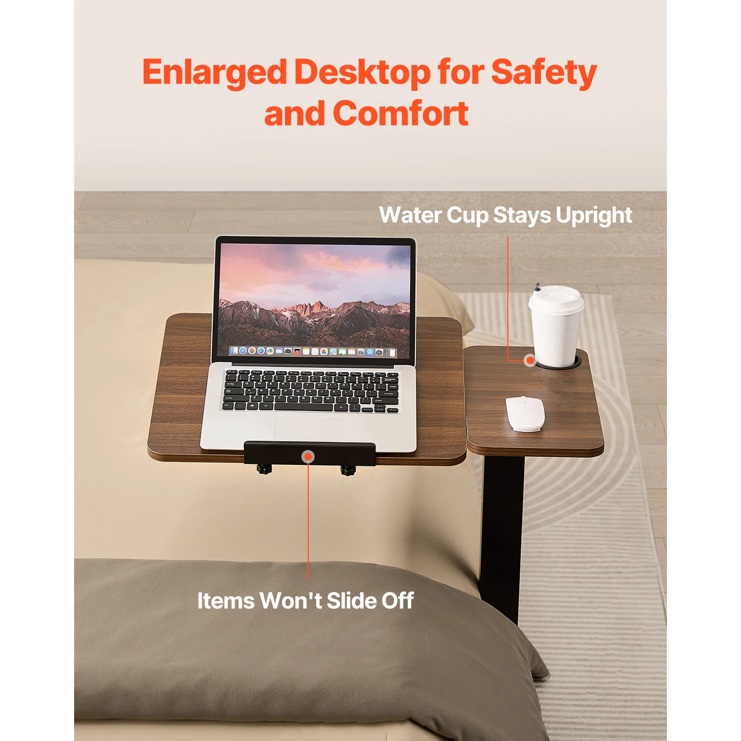 SucceBuy Overbed Table Mobile Bed Side Table with Swivel Casters Height & Angle Adjustable Laptop Desk for Home Office Study