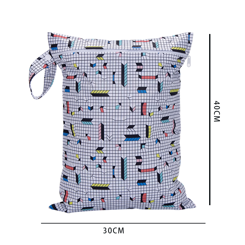 Saco de fraldas secas e molhadas reutilizáveis, multi funções, impermeável, impressões de moda, bolso único, lidar com wetbags, atacado, 30x40cm