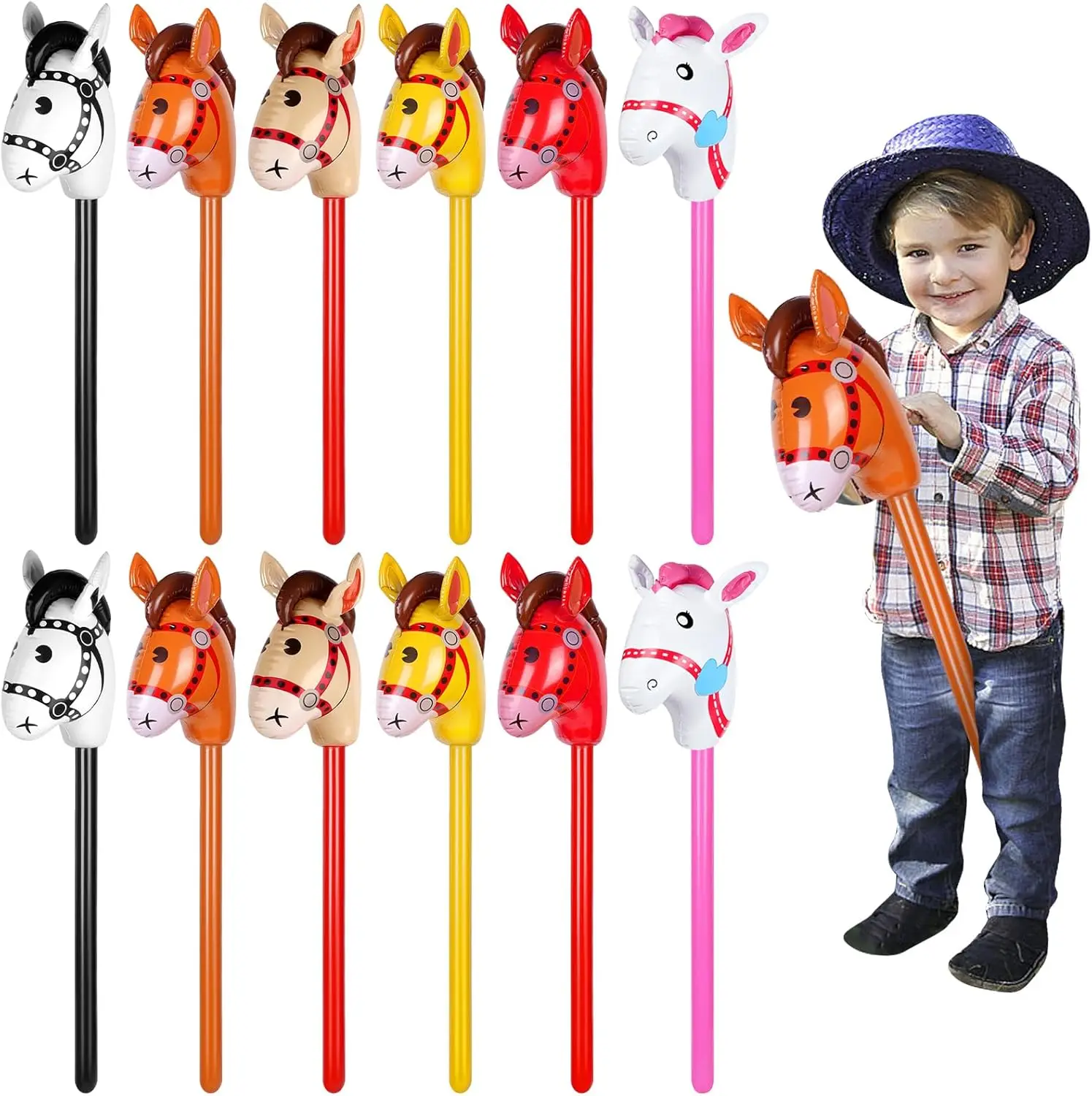3 uds/5 uds palo inflable caballo cabeza de caballo grande globo explosión palo de Pony juguete Halloween Navidad vaquero suministros para fiesta
