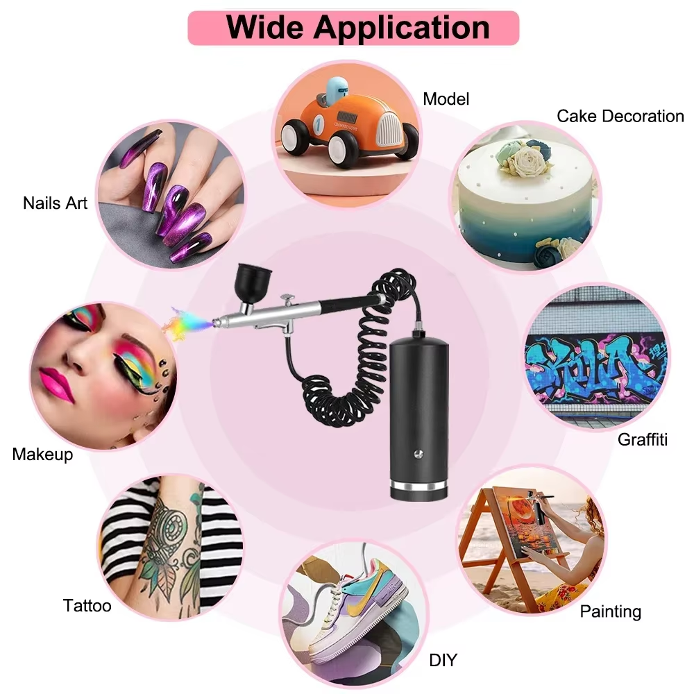 Tragbare wiederaufladbare kabellose Airbrush mit Kompressor, automatische Action-Spritzpistole für Gesicht, Schönheit, Nagelkunst, Tattoo, Basteln, Kuchenfarbe