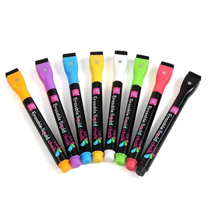 8 สี 1-2 มม.ชอล์ก Erasable Highlighter Fluorescent MARKER ปากกาสําหรับไวท์บอร์ด Graffiti LED โฆษณา Chalkboard สีขาว