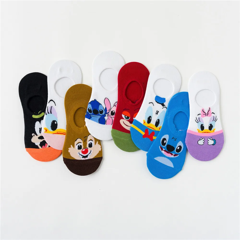 Disney Cartoon Kurze Socken Slipper Stich Boot Socken Gedruckt Glücklich Unsichtbare Sommer Mickey Maus Frauen Baumwolle Socken