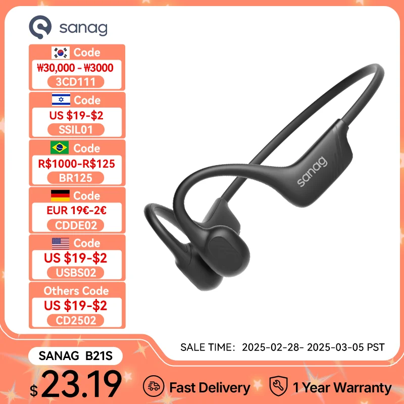 Sanag B21S conducción ósea verdadera Bluetooth 5,4 auriculares AAC HiFi potentes auriculares de graves auriculares deportivos auriculares inalámbricos para correr