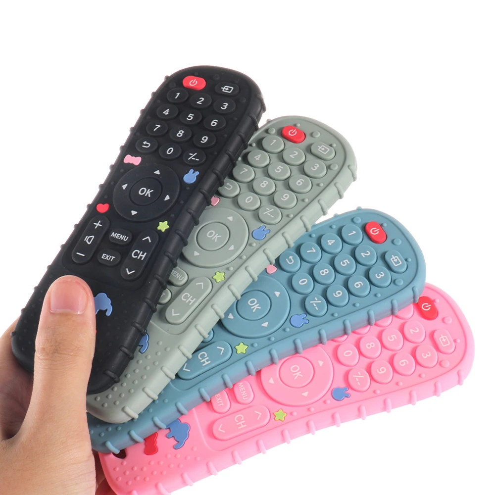1PCซิลิโคนของเล่นเด็กทีวีรีโมทคอนโทรลรูปร่างTeetherของเล่นBPAฟรีซิลิโคนTeething Chewingของเล่นSensoryเด็กอุปกรณ์เสริม