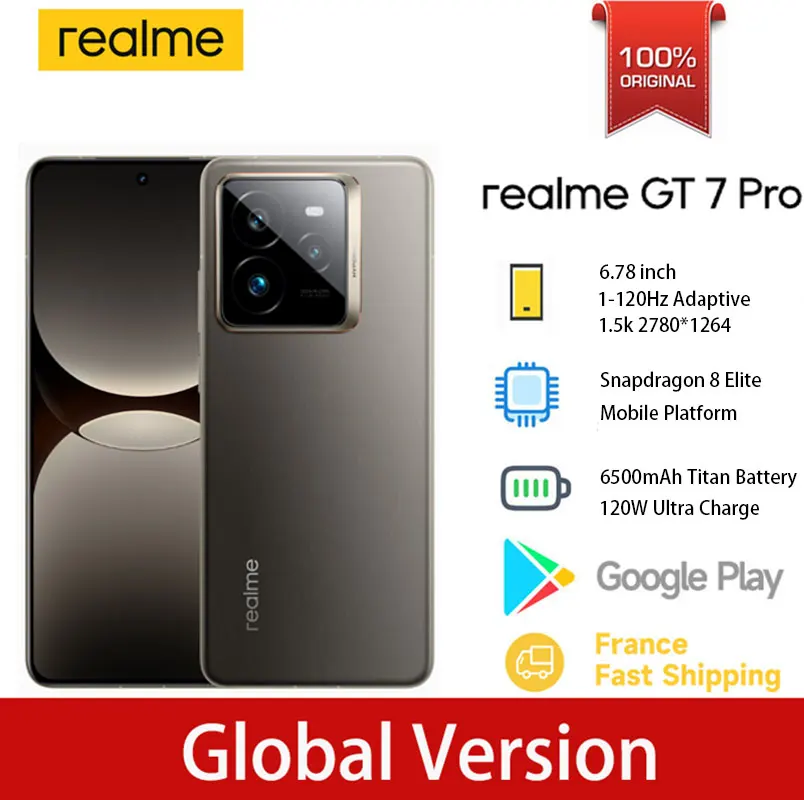 Realme GT 7 Pro Smartphone 5G versión Global Snapdragon 8 Elite 6,78 ''120Hz pantalla OLED ecológica 120W SUPERVOOC 50MP cámara NFC GPS
