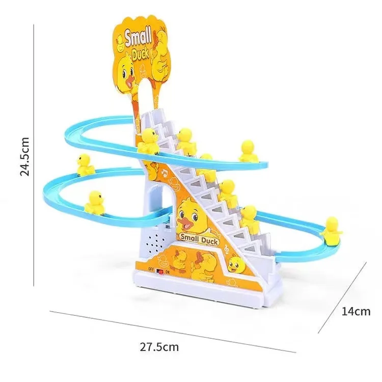 ของเล่นเด็กเป็ด DIY Rail Racing Track เป็ดขนาดเล็กปีนบันไดของเล่นไฟฟ้ารถบันไดเพลงของเล่นเพื่อการศึกษาเด็ก 3-5Y