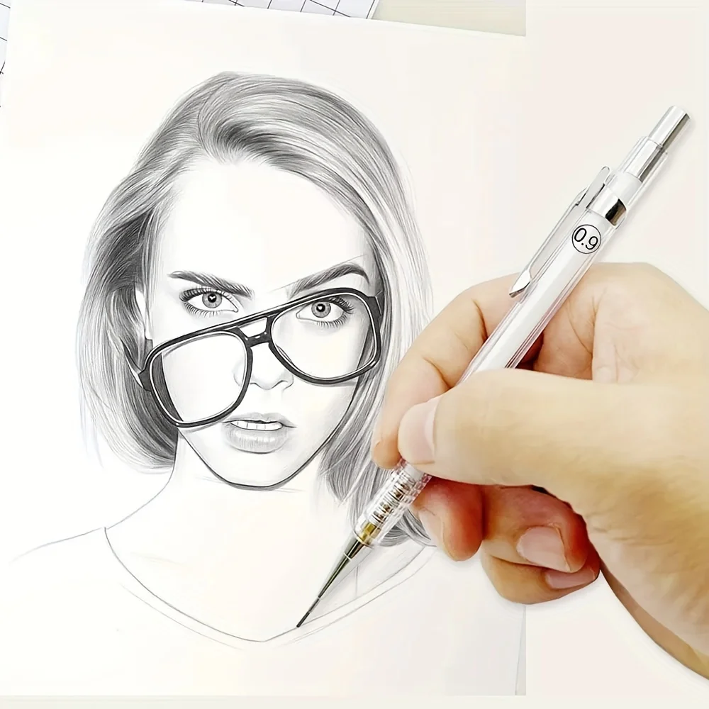 ดินสอโปร่งใส 0.5 0.7 0.9 มม.2B 60 มม.Art Drawingดินสออัตโนมัติเปลี่ยนได้เติม 2 หลอด