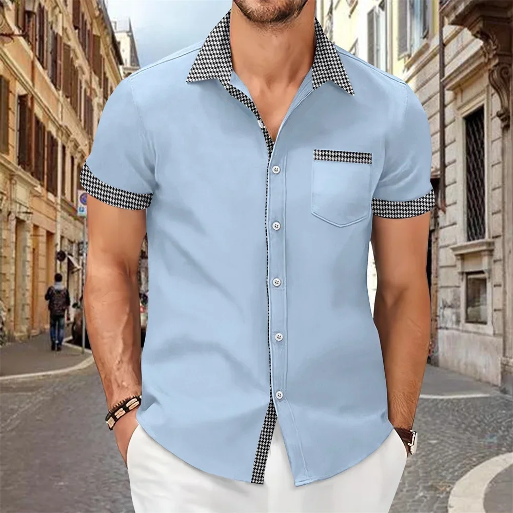Chemise imprimée Patchwork pour hommes, couleur unie, haut à manches courtes confortable et doux, grande taille, nouvelle collection été