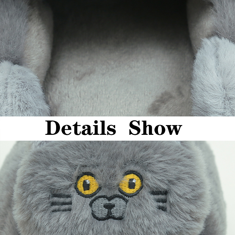 Cuddly Hug Cat รองเท้าแตะผู้หญิงผู้ชายฤดูหนาวสไลด์ Kawaii ชั้นรองเท้า Furry รองเท้าแตะสาวสีขาว Mules ตลกน่ารักของขวัญรองเท้าแตะ