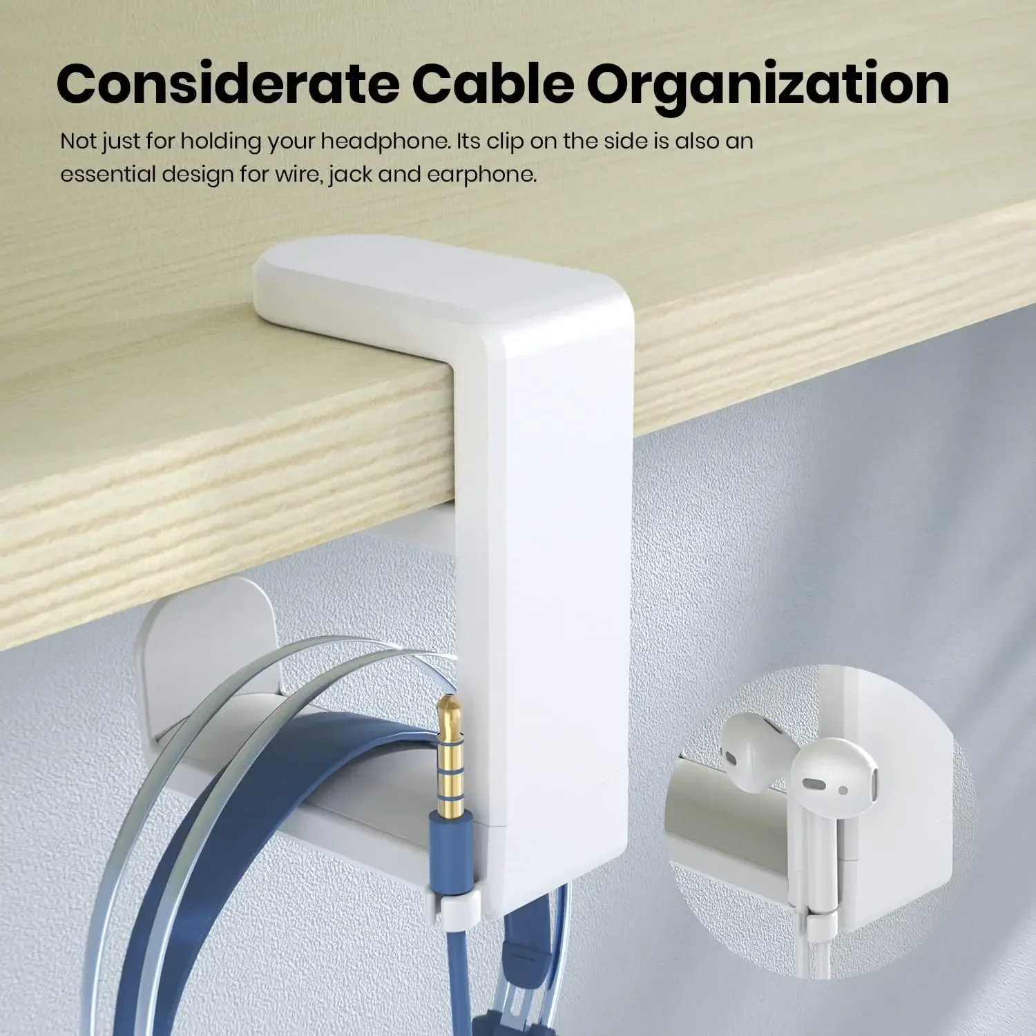 Soporte de gancho para auriculares con rotación de 360 grados, soporte para auriculares para juegos, soporte ajustable para auriculares, colgador de escritorio con Clip para Cable Universal