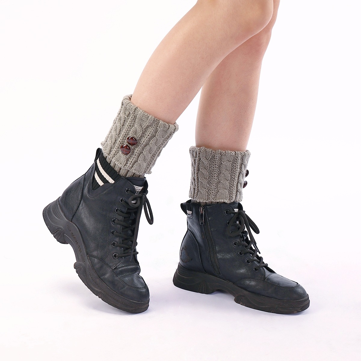 สตรีสีทึบขาอุ่นฤดูใบไม้ร่วงสาวฤดูหนาวความร้อนเข่าความยาว Boot ถุงเท้าถัก Footless ถุงเท้าขาอุ่น