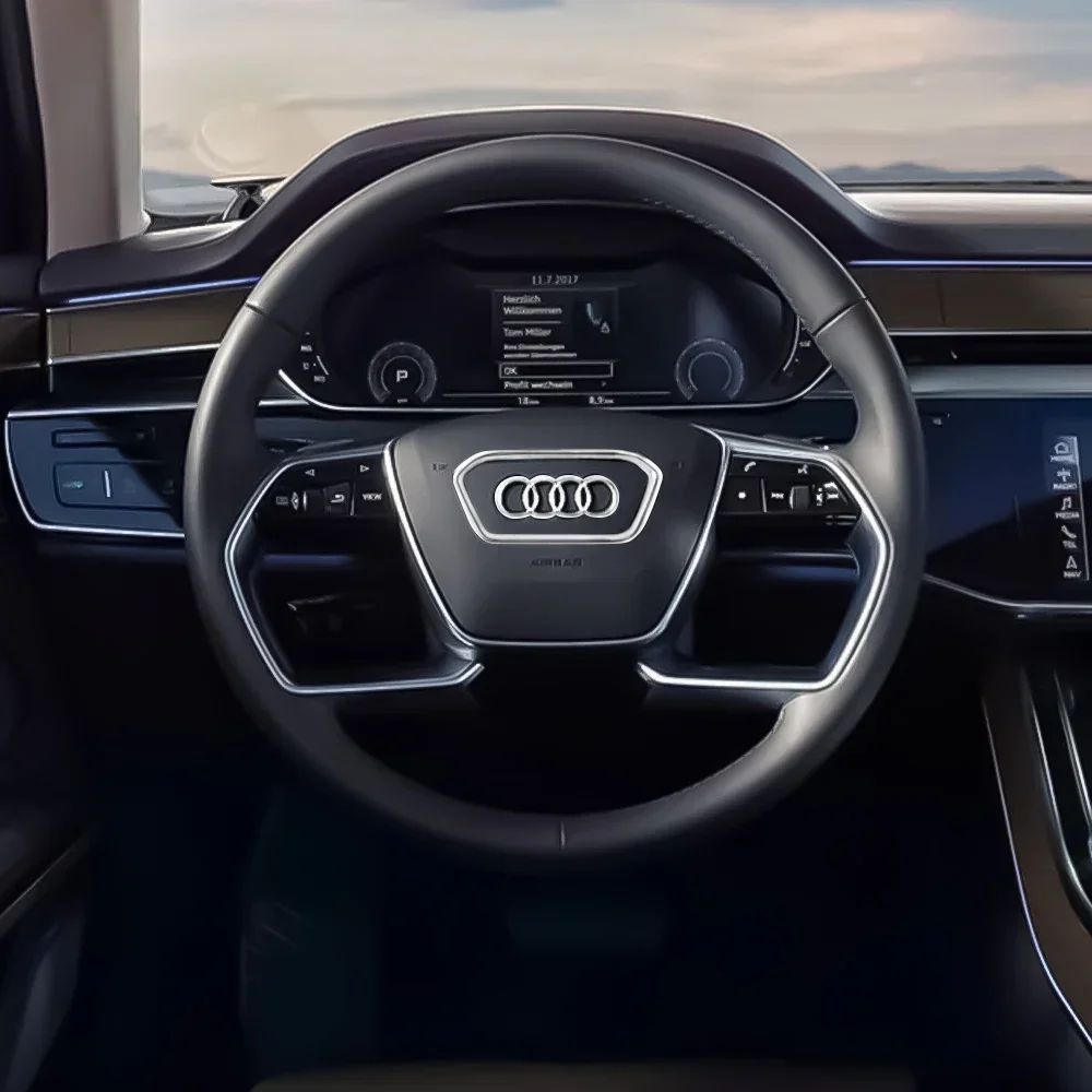 สําหรับ Audi A3 A4 B8 8P B9 8V A5 A6 C7 A7 Q3 Q5 Q7 พวงมาลัยรถยนต์โลโก้ Bright กรอบ Strip Electroplated รถสติกเกอร์โลโก้
