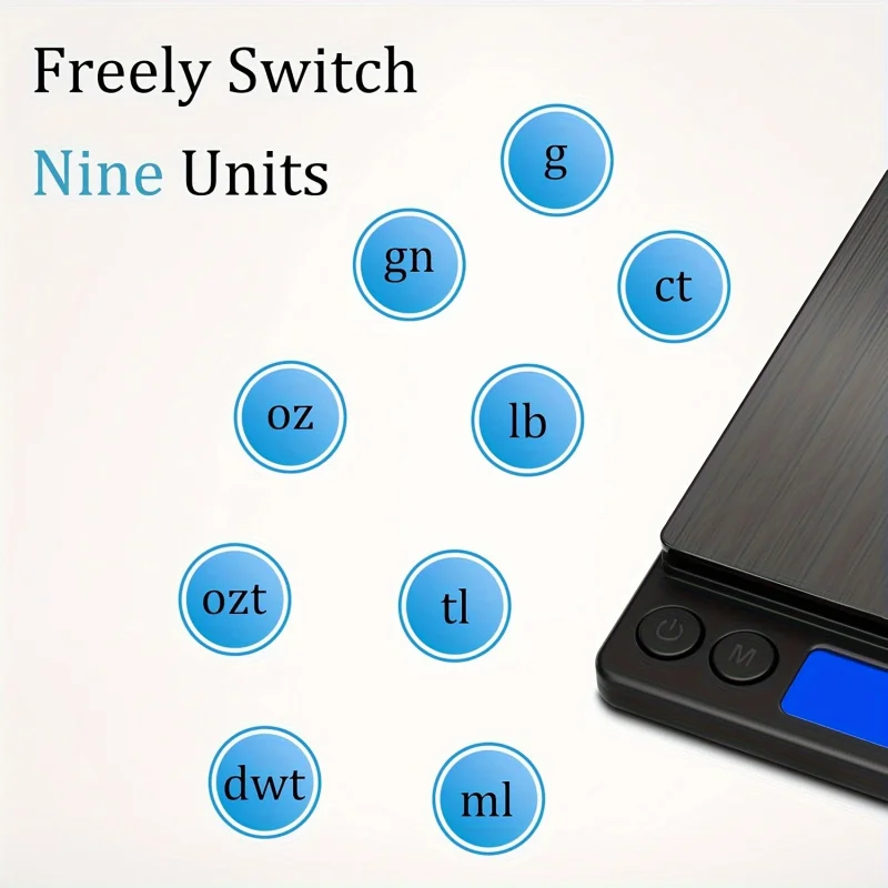 Accurate Digital Gram Scale with Dual Trays 3000g Capacity 0.1g Precision 9 Unit Measurement Tare Function Battery Powered