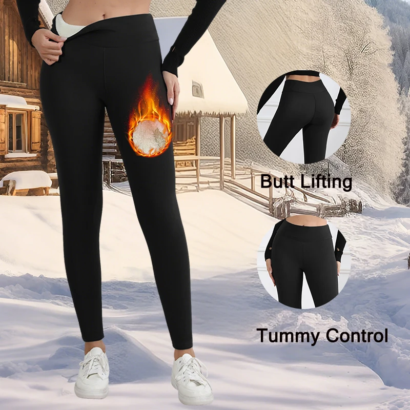 Leggings da donna in pile caldo autunno inverno velluto addensato collant a vita alta leggings elastici sottili in tinta unita prevengono collant freddi