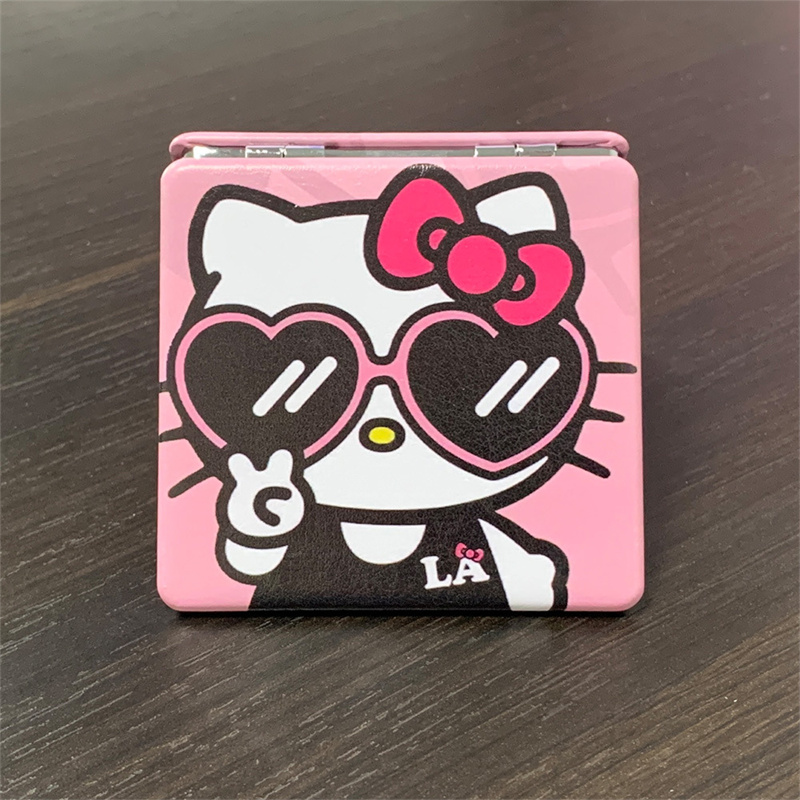 Olá kitty espelho portátil pequeno espelho olá kitty sanrio portátil dobrável espelhos padrão dupla face maquiagem presente para menina