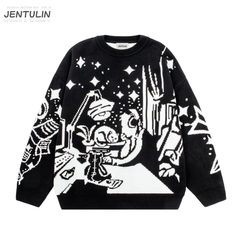 Übergroße Pullover Männer Frauen Harajuku Anime Mädchen Graffiti Vintage Gestrickte Pullover lo-fi Winter Unisex Baumwolle Pullover Streetwear
