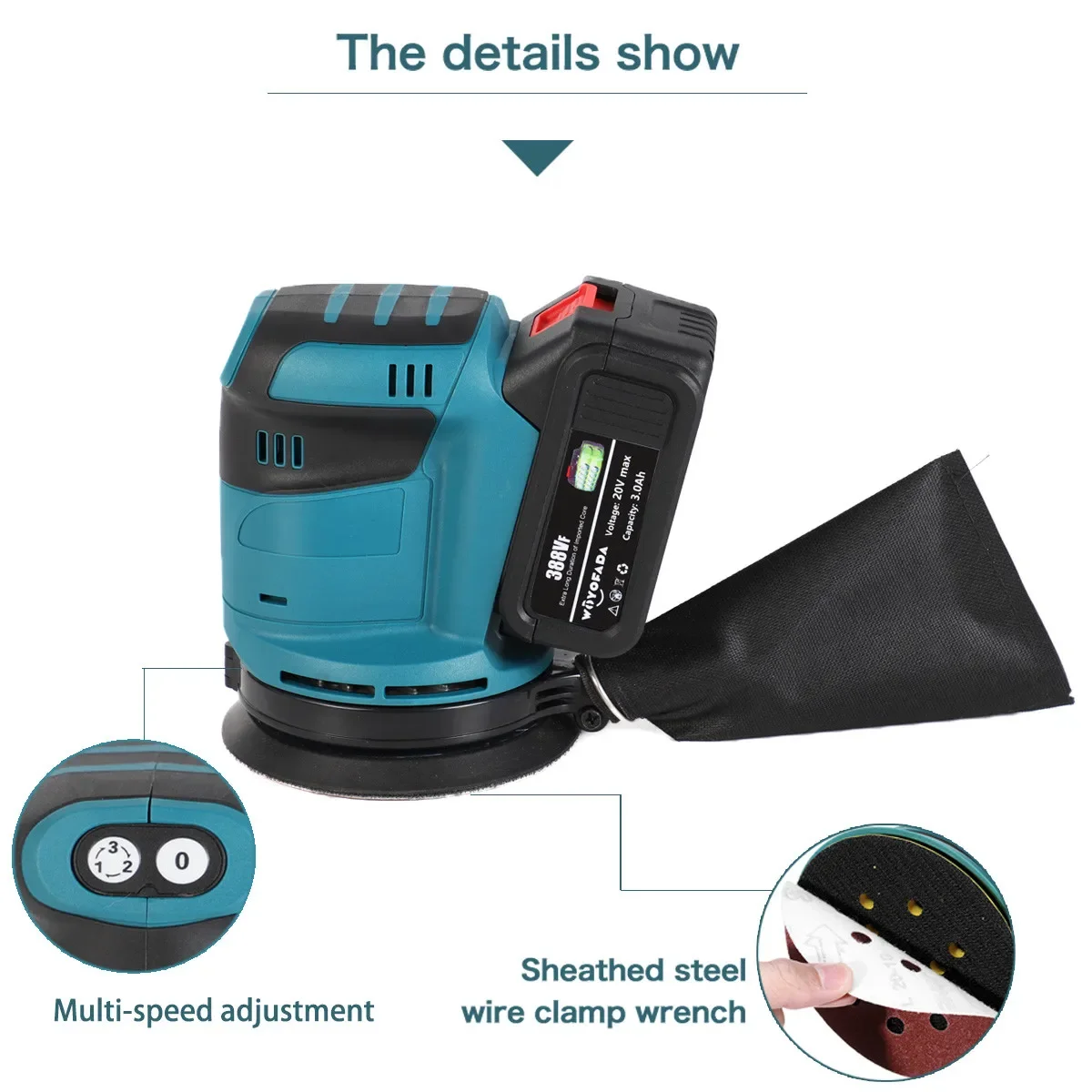 3 geschwindigkeit Zufällige Umlaufbahn Elektrische Sander 125mm Schleifpapier Holz Grinder Polieren Maschine Sander Power Tools Für Makita 18V batterie