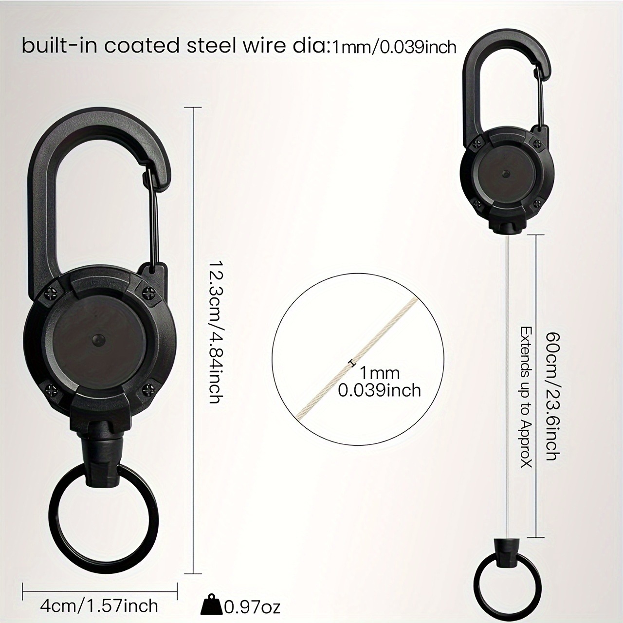 Llaveros retráctiles negros con Cable de acero ABS duradero de liberación rápida para acampar al aire libre senderismo pesca multiherramienta 1/3/5 Uds