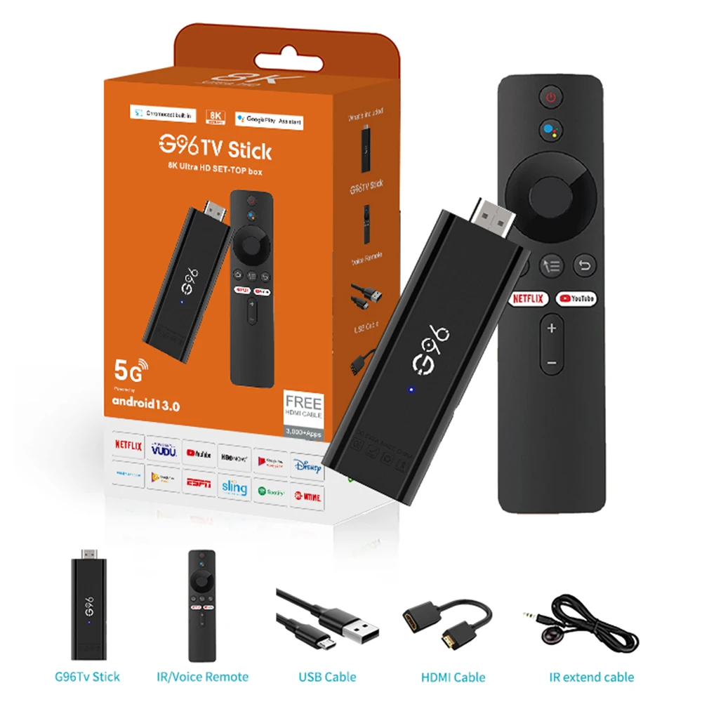 Android 13,0 mini 8k hdr10 smart tv stick bt sprach assistent allwinnerh313 quad core cortex a53 g96 atv media player2gb16gb q6