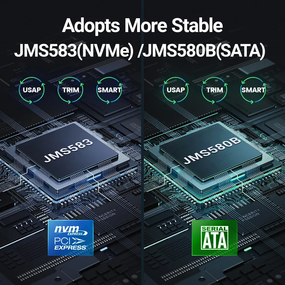 Корпус JEYI M.2 NVMe SATA SSD, USB 3.2 Gen 2 10 Гбит/с или 6 Гбит/с NGFF M-Key B-Key Внешний алюминиевый корпус M.2 с поддержкой отделки UASP