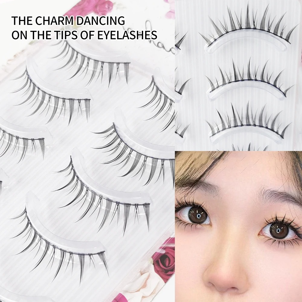 Long false eyelashes extensions 5 rows 10 pairs natural look slim strip lashes for eye makeup