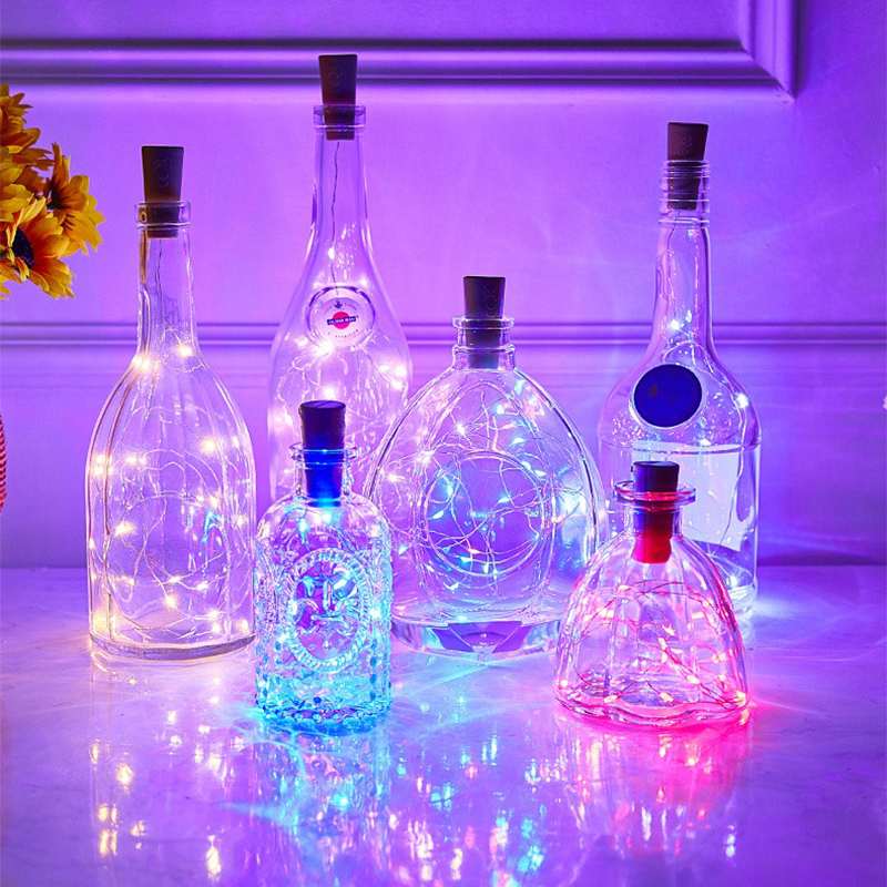 Luci ghirlanda a stringa solare a LED Luci da esterno impermeabili in filo di rame Tappo per bottiglia a forma di 1M Decorazione di luce fata per Natale di nozze