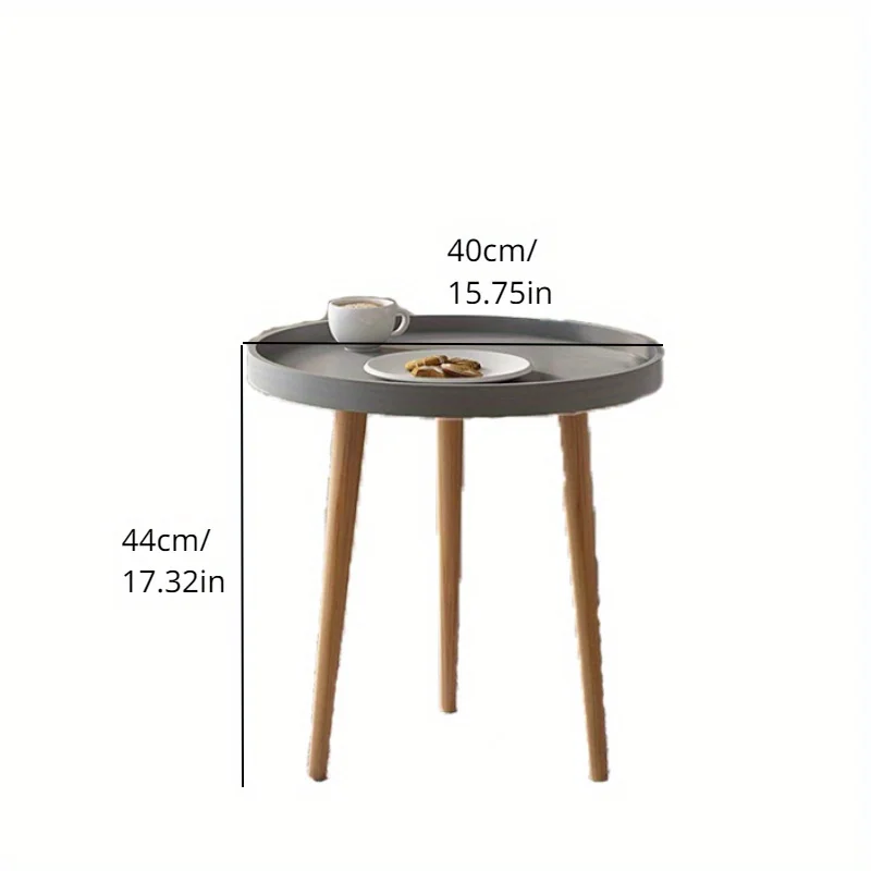 Mesa de centro minimalista, mesa redonda estilo nórdico com três pernas de madeira, mesa lateral usada para sala de estar, quarto e varanda