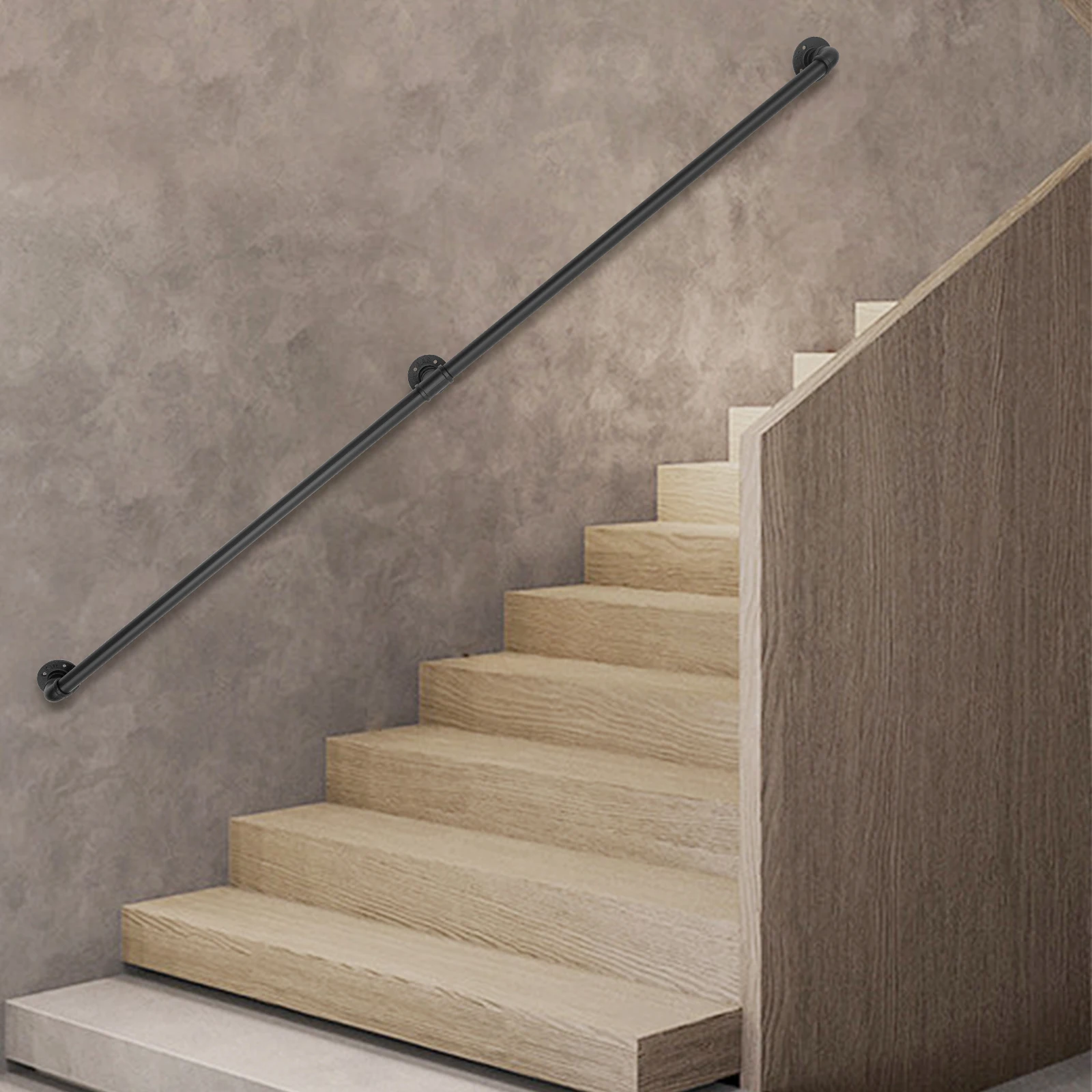 Pipe Handrail Metal Sturdy Load-Bearing Capacity 6.6 Feet 2 Section Galvanized Iron Pipes for Wall Mount